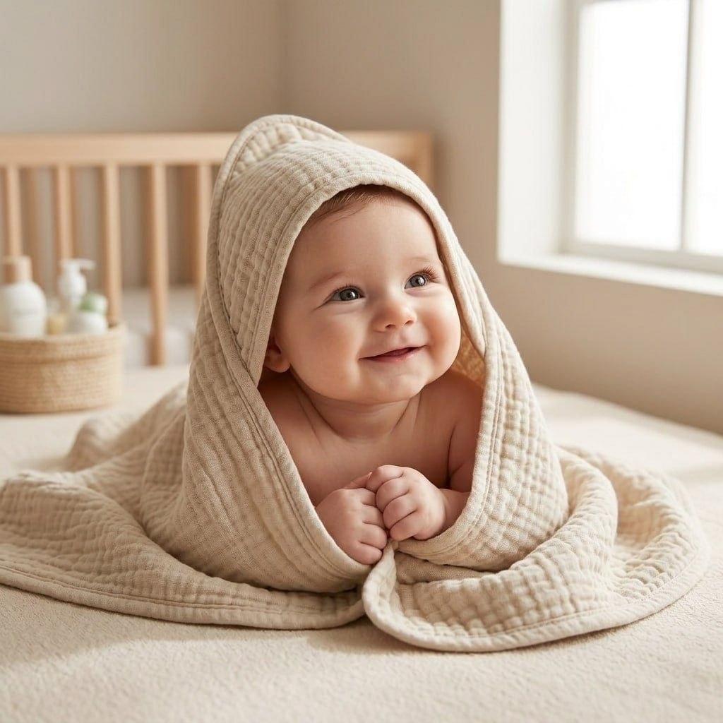 Cape de bain bébé mousseline coton — Douceur naturelle | Lunella
