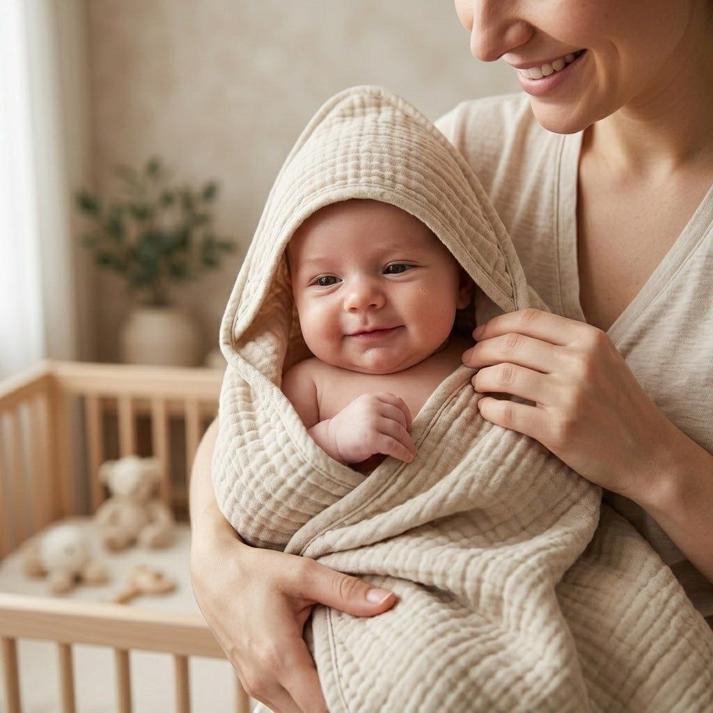 Cape de bain bébé mousseline coton — Douceur naturelle | Lunella